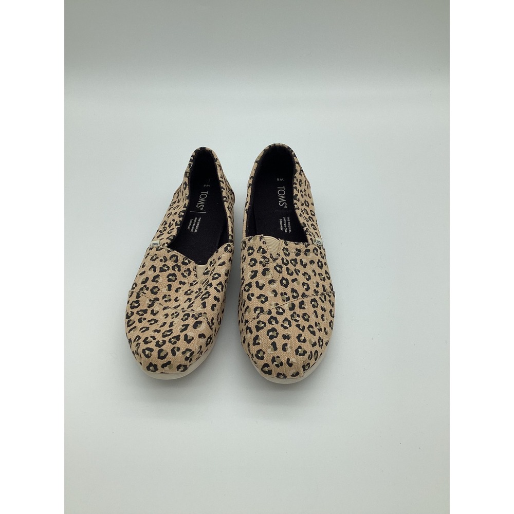 TOMS Size 8 Tan Leopard Print Canvas Alpargata Slip On Flat Casual Comfort Shoe